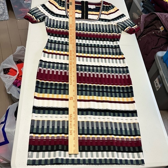 Milly Textured Tech Striped Knit Mini Dress Blue Multi Large Z - Picture 6 of 7